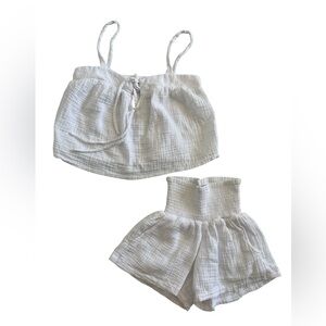 Electric & Rose White Gauze Smocked waffle knit SET